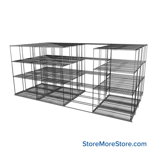 Sliding Wire Shelving, 179" W x 78" D x 78" H, 18" Shelf Depth, 3 Rows, Chrome