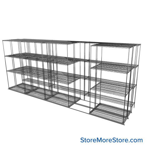 Sliding Wire Shelving, 193" W x 46" D x 78" H, 14" Shelf Depth, 2 Rows, Chrome