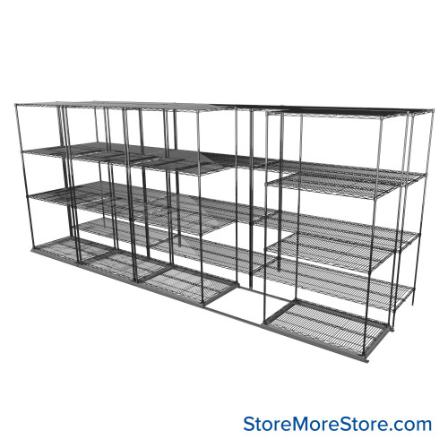 Sliding Wire Shelving, 193" W x 50" D x 78" H, 24" Shelf Depth, 1 Row, Chrome