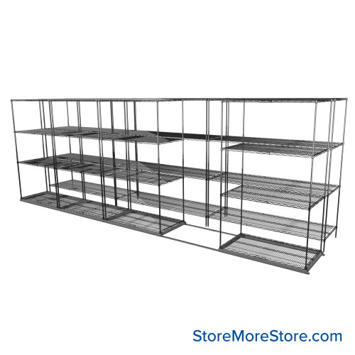 Sliding Wire Shelving, 223" W x 50" D x 78" H, 24" Shelf Depth, 1 Row, Chrome