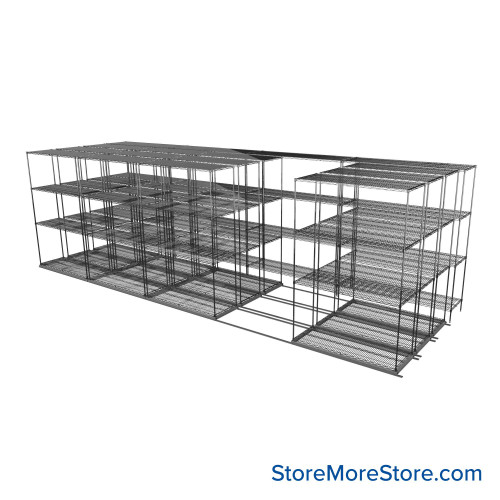 Sliding Wire Shelving, 253" W x 78" D x 78" H, 18" Shelf Depth, 3 Rows, Chrome
