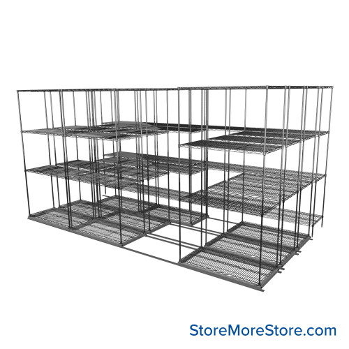 Sliding Wire Shelving, 146" W x 78" D x 78" H, 18" Shelf Depth, 3 Rows, Corrosion Resistant Zinc
