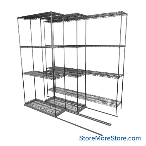 Sliding Wire Shelving, 78" W x 46" D x 78" H, 14" Shelf Depth, 2 Rows, Chrome