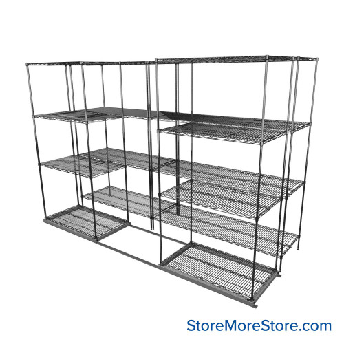 Sliding Wire Shelving, 116" W x 44" D x 78" H, 21" Shelf Depth, 1 Row, Chrome