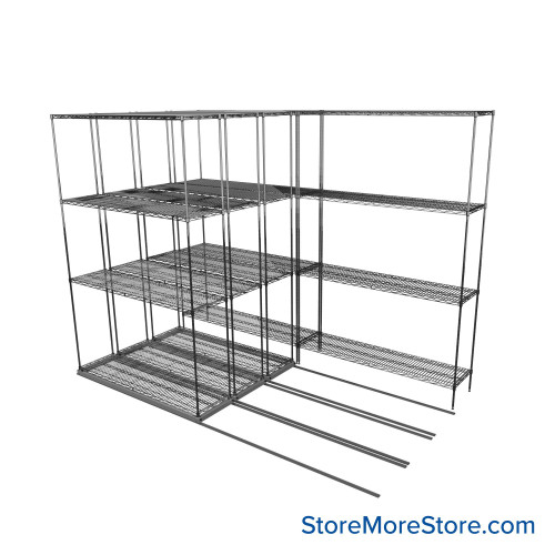 Sliding Wire Shelving, 102" W x 62" D x 78" H, 14" Shelf Depth, 3 Rows, Chrome