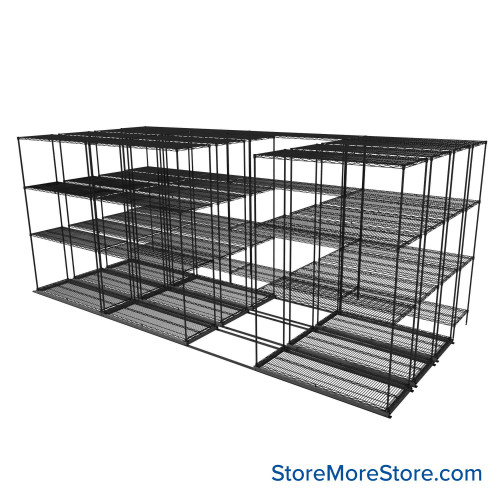 Sliding Wire Shelving, 203" W x 78" D x 78" H, 18" Shelf Depth, 3 Rows, Corrosion Resistant Zinc