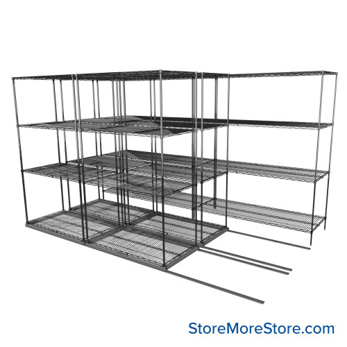 Sliding Wire Shelving, 134" W x 76" D x 78" H, 24" Shelf Depth, 2 Rows, Chrome