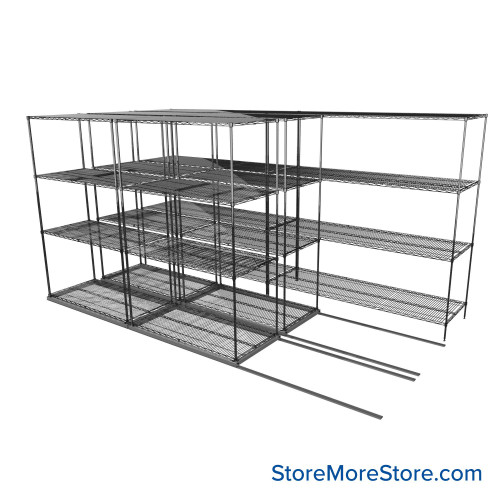 Sliding Wire Shelving, 152" W x 76" D x 78" H, 24" Shelf Depth, 2 Rows, Chrome