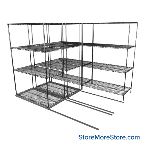 Sliding Wire Shelving, 102" W x 76" D x 78" H, 24" Shelf Depth, 2 Rows, Corrosion Resistant Zinc