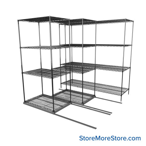Sliding Wire Shelving, 78" W x 76" D x 78" H, 24" Shelf Depth, 2 Rows, Chrome