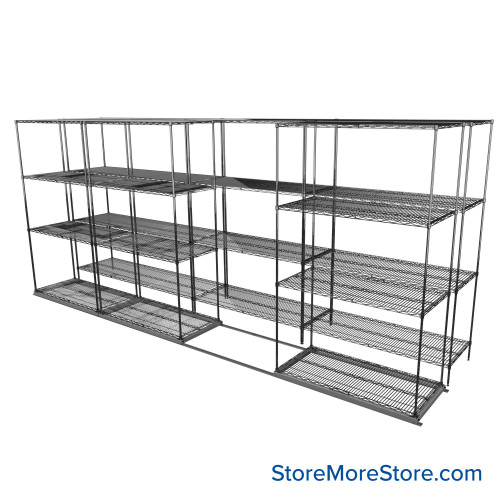 Sliding Wire Shelving, 179" W x 44" D x 78" H, 21" Shelf Depth, 1 Row, Corrosion Resistant Zinc