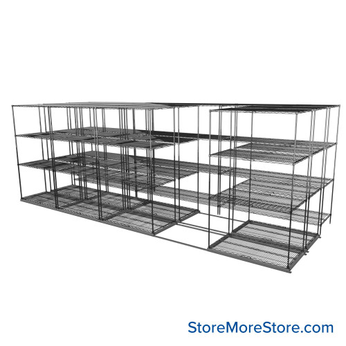 Sliding Wire Shelving, 223" W x 76" D x 78" H, 24" Shelf Depth, 2 Rows, Corrosion Resistant Zinc