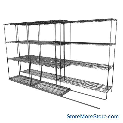 Sliding Wire Shelving, 134" W x 38" D x 78" H, 18" Shelf Depth, 1 Row, Chrome