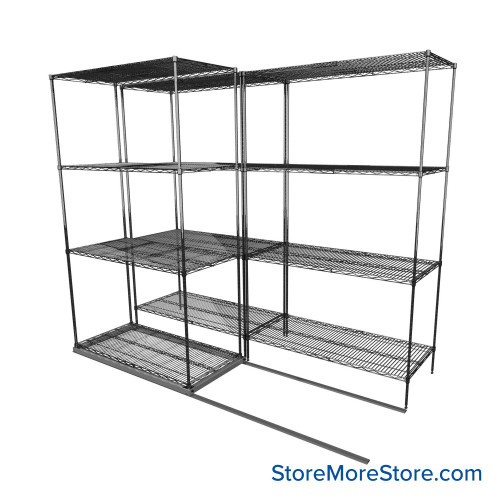 Sliding Wire Shelving, 90" W x 44" D x 78" H, 21" Shelf Depth, 1 Row, Corrosion Resistant Zinc