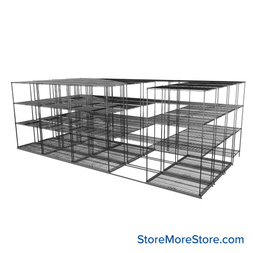 Sliding Wire Shelving, 223" W x 78" D x 95" H, 24" Shelf Depth, 3 Rows, Chrome
