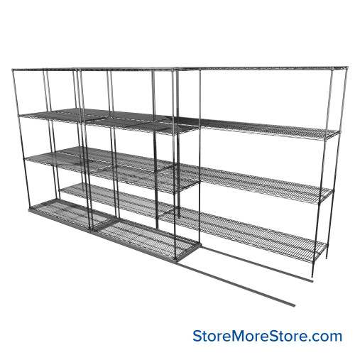 Sliding Wire Shelving, 152" W x 38" D x 78" H, 18" Shelf Depth, 1 Row, Corrosion Resistant Zinc