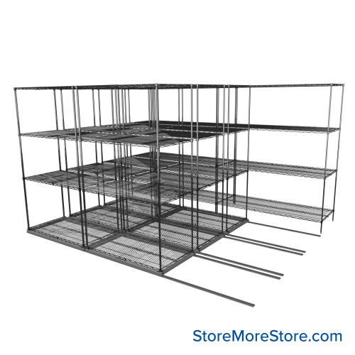 Sliding Wire Shelving, 134" W x 78" D x 95" H, 24" Shelf Depth, 3 Rows, Corrosion Resistant Zinc