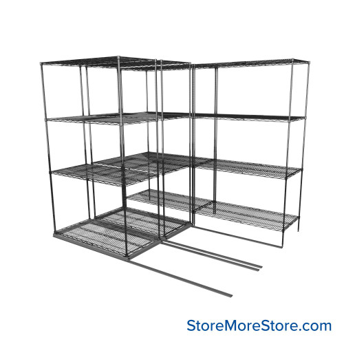 Sliding Wire Shelving, 90" W x 67" D x 78" H, 21" Shelf Depth, 2 Rows, Chrome