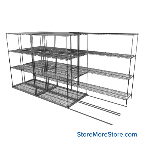 Sliding Wire Shelving, 152" W x 58" D x 78" H, 18" Shelf Depth, 2 Rows, Chrome