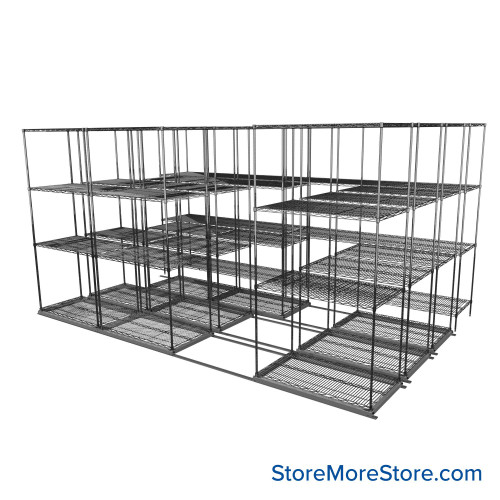 Sliding Wire Shelving, 146" W x 78" D x 90" H, 21" Shelf Depth, 3 Rows, Chrome