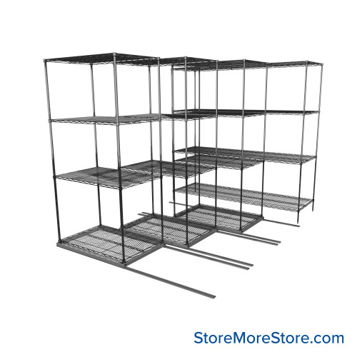 Sliding Wire Shelving, 102" W x 78" D x 78" H, 24" Shelf Depth, 3 Rows, Corrosion Resistant Zinc