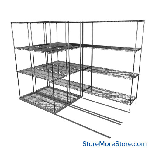 Sliding Wire Shelving, 102" W x 58" D x 78" H, 18" Shelf Depth, 2 Rows, Corrosion Resistant Zinc