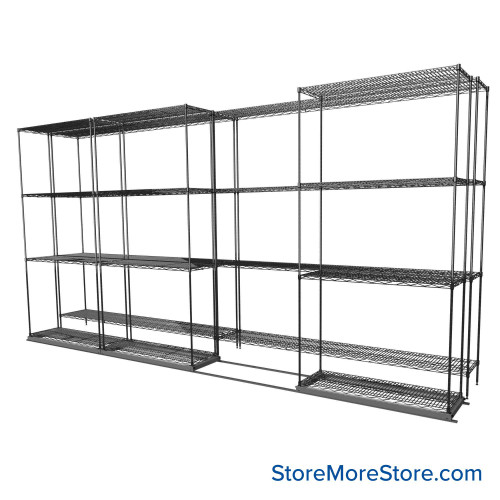 Sliding Wire Shelving, 146" W x 30" D x 78" H, 14" Shelf Depth, 1 Row, Corrosion Resistant Zinc