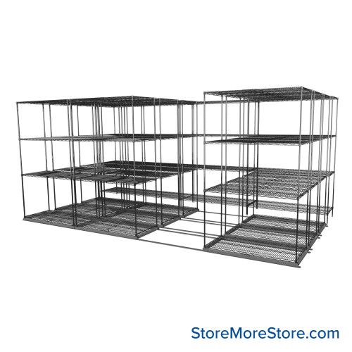 Sliding Wire Shelving, 179" W x 78" D x 90" H, 21" Shelf Depth, 3 Rows, Corrosion Resistant Zinc