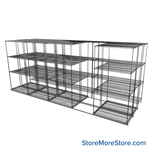 Sliding Wire Shelving, 193" W x 58" D x 78" H, 18" Shelf Depth, 2 Rows, Corrosion Resistant Zinc
