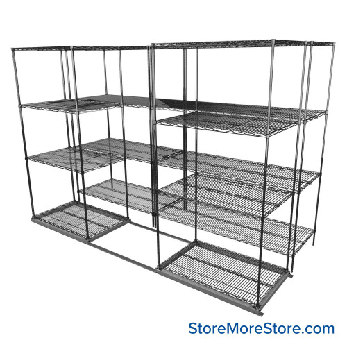 Sliding Wire Shelving, 116" W x 50" D x 78" H, 24" Shelf Depth, 1 Row, Chrome
