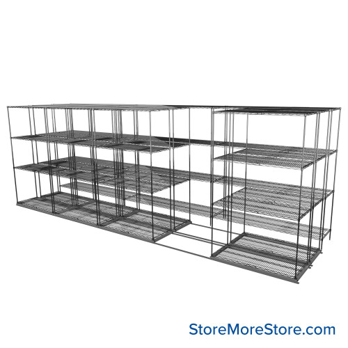 Sliding Wire Shelving, 223" W x 58" D x 78" H, 18" Shelf Depth, 2 Rows, Corrosion Resistant Zinc