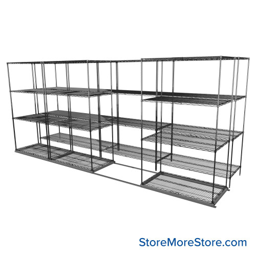 Sliding Wire Shelving, 179" W x 50" D x 78" H, 24" Shelf Depth, 1 Row, Chrome