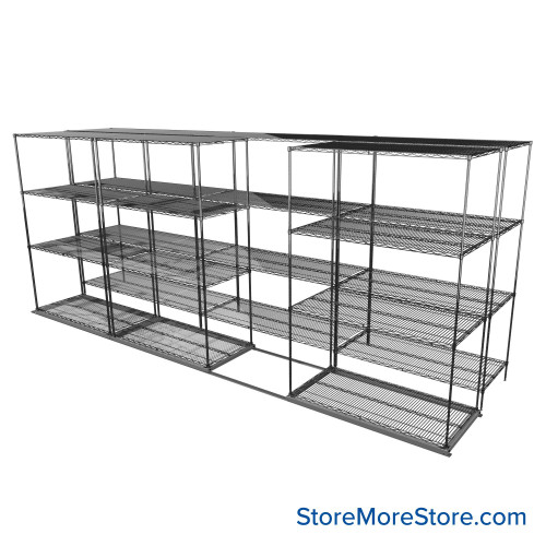 Sliding Wire Shelving, 203" W x 50" D x 78" H, 24" Shelf Depth, 1 Row, Chrome