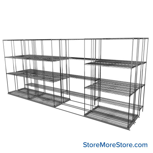 Sliding Wire Shelving, 179" W x 46" D x 78" H, 14" Shelf Depth, 2 Rows, Corrosion Resistant Zinc