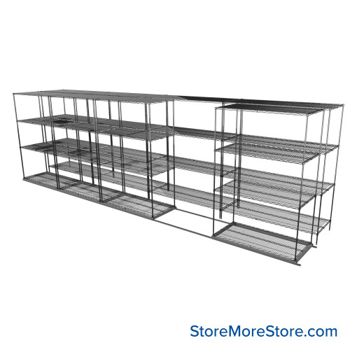 Sliding Wire Shelving, 253" W x 50" D x 78" H, 24" Shelf Depth, 1 Row, Corrosion Resistant Zinc