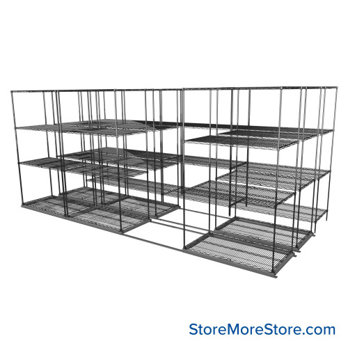 Sliding Wire Shelving, 179" W x 76" D x 78" H, 24" Shelf Depth, 2 Rows, Chrome
