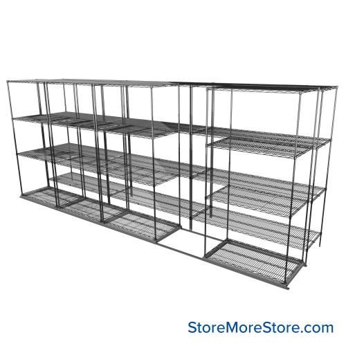 Sliding Wire Shelving, 193" W x 44" D x 78" H, 21" Shelf Depth, 1 Row, Chrome