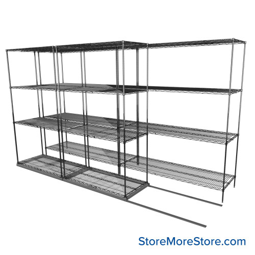 Sliding Wire Shelving, 134" W x 44" D x 78" H, 21" Shelf Depth, 1 Row, Corrosion Resistant Zinc