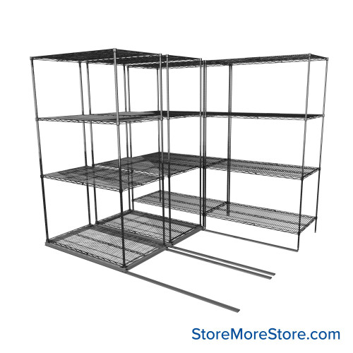Sliding Wire Shelving, 90" W x 76" D x 78" H, 24" Shelf Depth, 2 Rows, Chrome