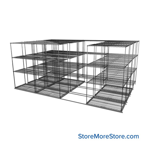 Sliding Wire Shelving, 179" W x 78" D x 95" H, 24" Shelf Depth, 3 Rows, Chrome