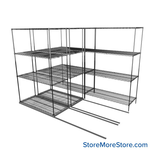 Sliding Wire Shelving, 102" W x 67" D x 78" H, 21" Shelf Depth, 2 Rows, Corrosion Resistant Zinc