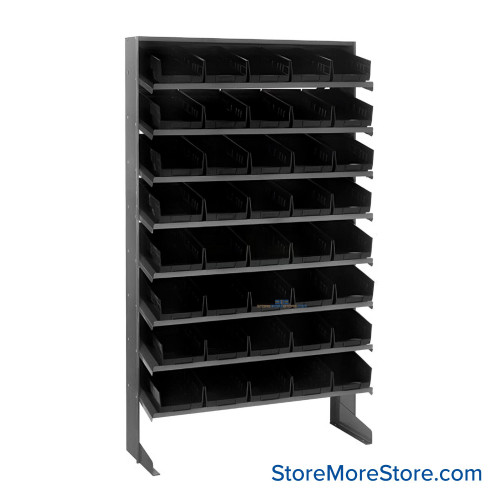 Storage Shelves with Bins, 12" D, Single-Sided, 6.625"Wx11.625"Dx4"H Bin Dimensions, Black, Without Casters