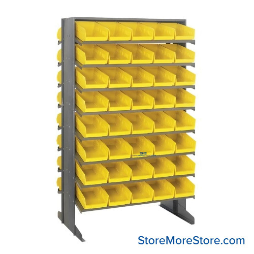 Storage Shelves with Bins, 24" D, Double Sided, 6.625"Wx11.625"Dx4"H Bin Dimensions, Yellow, Without Casters