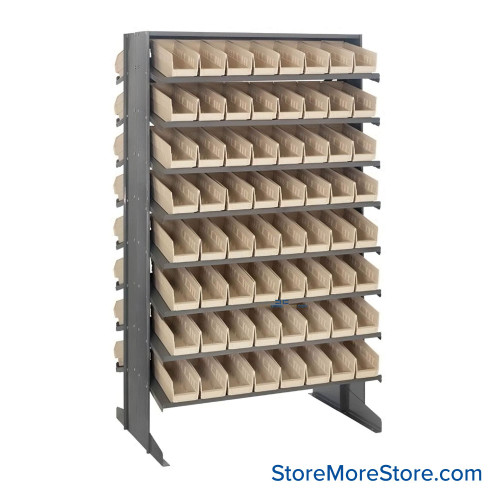 Storage Shelves with Bins, 24" D, Double Sided, 4.125"Wx11.625"Dx4"H Bin Dimensions, Ivory, Without Casters