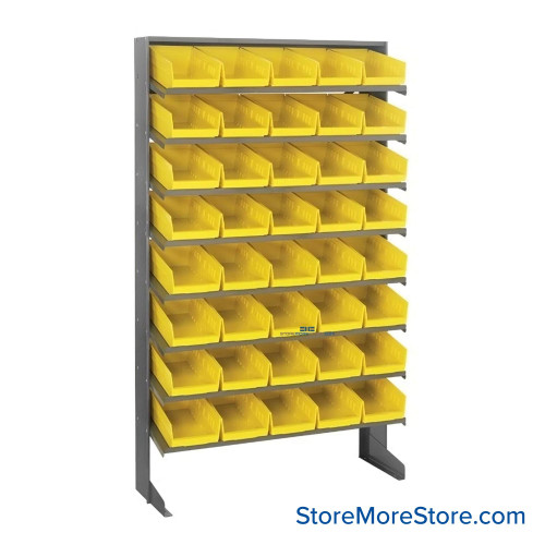 Storage Shelves with Bins, 12" D, Single-Sided, 6.625"Wx11.625"Dx4"H Bin Dimensions, Yellow, Without Casters