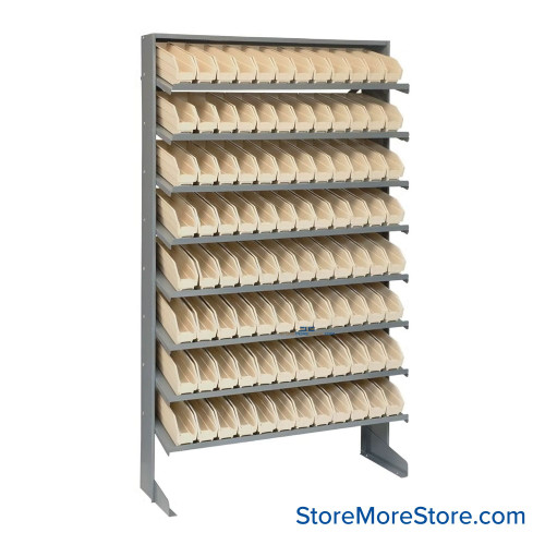 Storage Shelves with Bins, 12" D, Single-Sided, 2.75"Wx11.625"Dx4"H Bin Dimensions, Ivory, Without Casters
