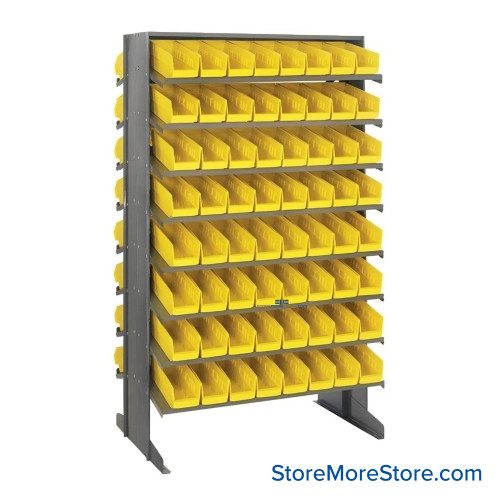 Storage Shelves with Bins, 24" D, Double Sided, 4.125"Wx11.625"Dx4"H Bin Dimensions, Yellow, Without Casters