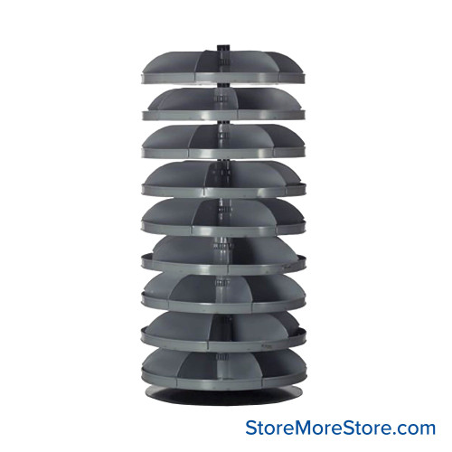 Rotating Hardware Bin, 28" W x 28" D x 59" H, 9 Revolving Shelves, 7 Compartments Per Shelf