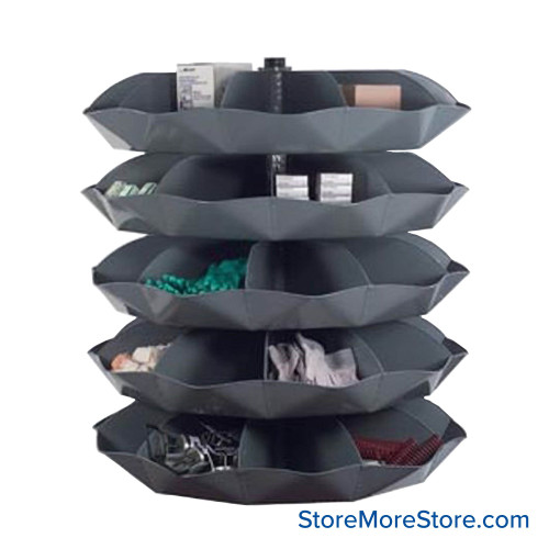 Rotating Hardware Bin, 58" W x 58" D x 66" H, 5 Revolving Shelves, 10 Compartments Per Shelf