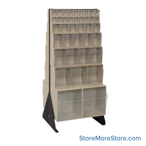 Hardware Bin Rack, 20.25" D x 57" H, 76 Bins, Includes Casters, Ivory